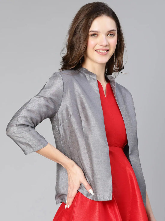 Fortuned Soild Grey Opened Women Shrug