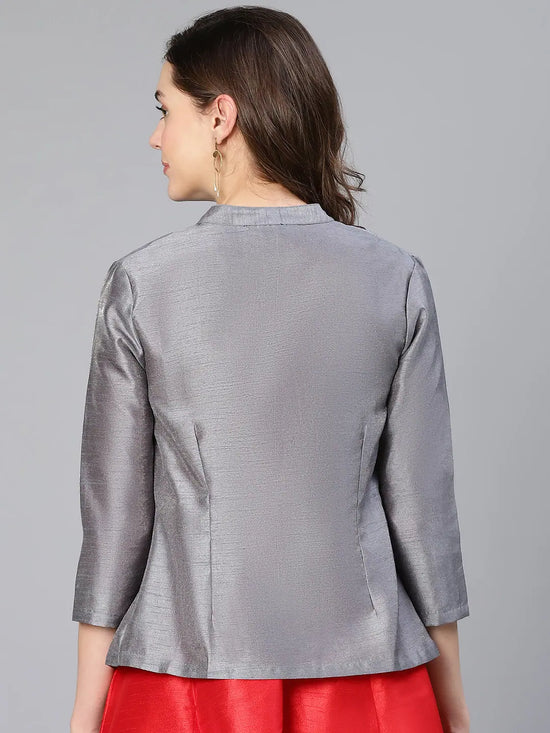 Fortuned Soild Grey Opened Women Shrug