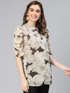 Floral Print Beige Color Round Neck Women Casual Top