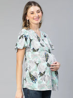 Fashionable Floral Print Tie - Knotted Women Maternity Top