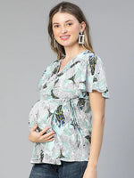 Fashionable Floral Print Tie - Knotted Women Maternity Top