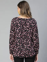 Winsome Black Floral Print Tie-Knotted Women Maternity Top