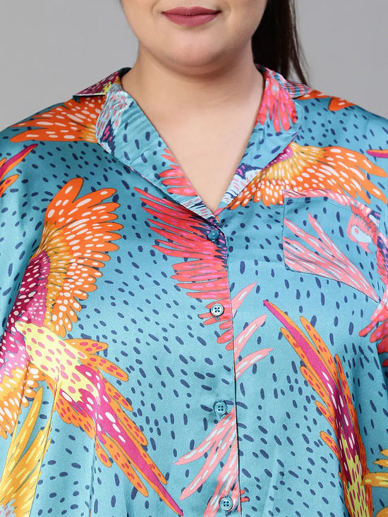 Flash Printed Multicolor Plus Size Women Nightwear Satin Top