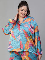 Flash Printed Multicolor Plus Size Women Nightwear Satin Top