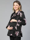 Densy Black Floral Print Tie-Knotted Ruffled Women Maternity Top