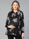 Densy Black Floral Print Tie-Knotted Ruffled Women Maternity Top