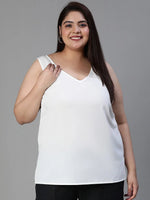 Graced Solid White Sleevless Plus Size Women Top