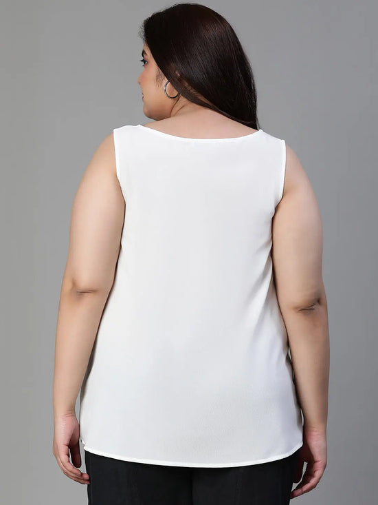 Graced Solid White Sleevless Plus Size Women Top