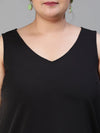 Enhanced Solid Black Sleevless Plus Size Women Top