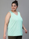 Dreamy Green Floral Print Sleevless Plus Size Women Top