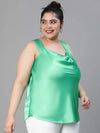 Formost Green Sleeveless Satin Plus Size Women Top