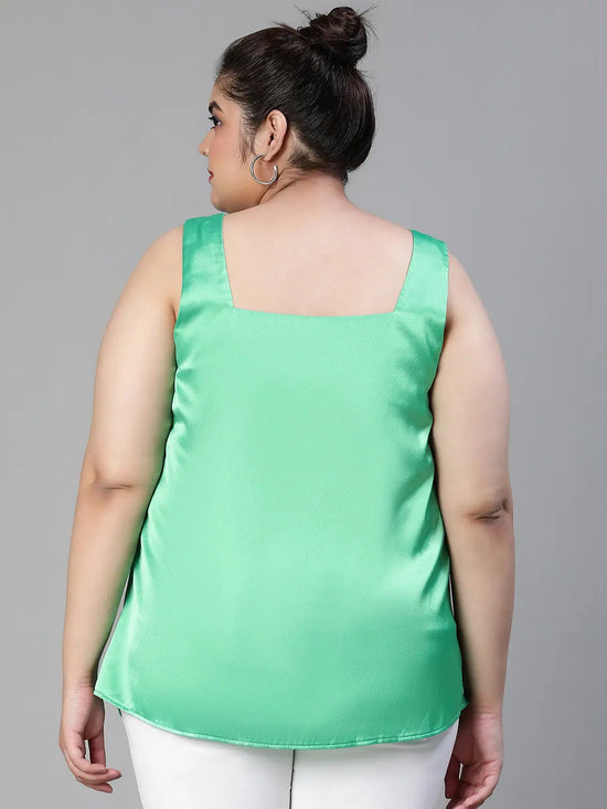 Formost Green Sleeveless Satin Plus Size Women Top