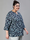 Bounded Tropical Print Navy Blue Plus Size Casual Top