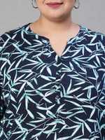 Bounded Tropical Print Navy Blue Plus Size Casual Top