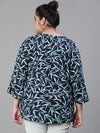 Bounded Tropical Print Navy Blue Plus Size Casual Top