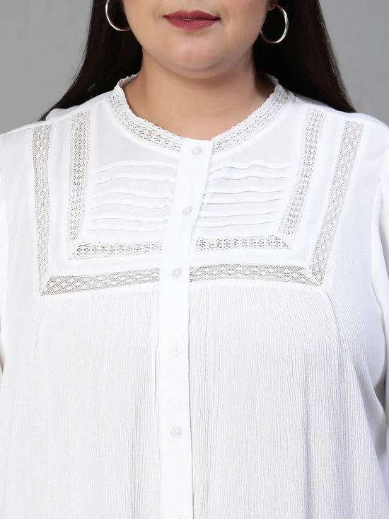 Flourish White Button-Down Laced Plus Size Top