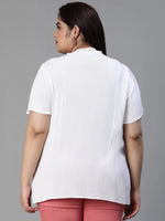 Flourish White Button-Down Laced Plus Size Top