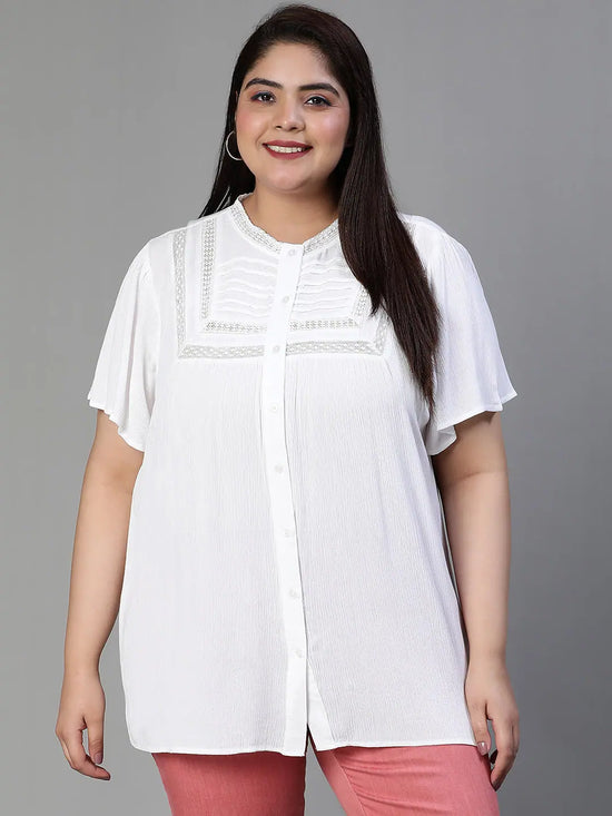 Flourish White Button-Down Laced Plus Size Top