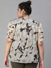 Newsome Floral Print Ruffled Beige Color Plus Size Women Top