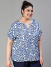 Bloom Floral Print Blue Women Plus Size Blue Casual Top