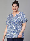 Bloom Floral Print Blue Women Plus Size Blue Casual Top