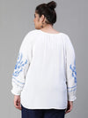 Blinged White Embroidered Plus Size Women Top