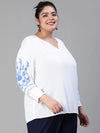 Blinged White Embroidered Plus Size Women Top