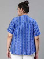 Cobalt Blue Print Plus Size Women Casaul Top