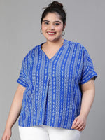 Cobalt Blue Print Plus Size Women Casaul Top