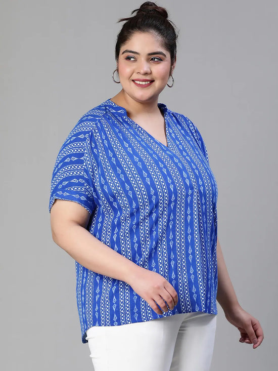 Cobalt Blue Print Plus Size Women Casaul Top