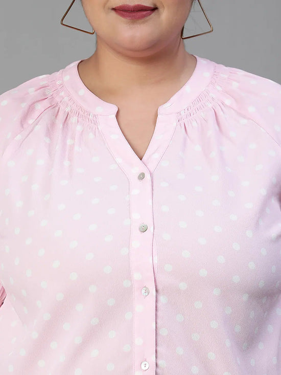 Shine Pink Plain Plus Size Women Top