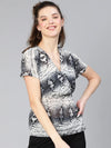 Bestest Black Abstract Print Smocked Women Top