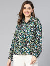 Color Blen Floral Print Collered Women Shirt