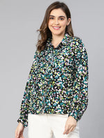 Color Blen Floral Print Collered Women Shirt