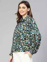 Color Blen Floral Print Collered Women Shirt