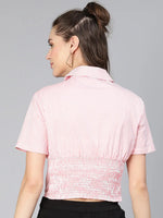 Formal Pink Short Sleeve Women Cotton Shirt