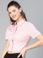 Formal Pink Short Sleeve Women Cotton Shirt