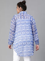 Avant Blue Printed Long Sleeve Plus Size Women Shirt