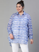 Avant Blue Printed Long Sleeve Plus Size Women Shirt