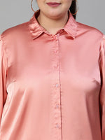 Attractive Satin Pink Women Plus Size Shirt