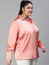 Attractive Satin Pink Women Plus Size Shirt