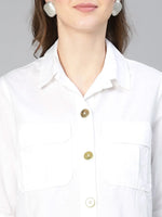 Choiced White With Chets Pocket Women Cotton Shirt