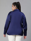 Premimum Satin Navy Blue Women Plus Size Shirt