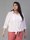 Incredible Stripe Print Tie-Knotted Plus Size Women Cotton Shirt