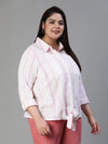 Incredible Stripe Print Tie-Knotted Plus Size Women Cotton Shirt