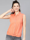 Reflected Orange Schiffli Tie -Knotted Women Cotton Shirt