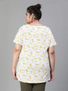 Grunge White Floral Print Buttoned Plus Size Women Tunic