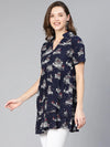 Nice Navy Blue Print Women Casual Tunic