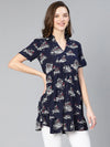 Nice Navy Blue Print Women Casual Tunic