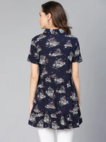 Nice Navy Blue Print Women Casual Tunic